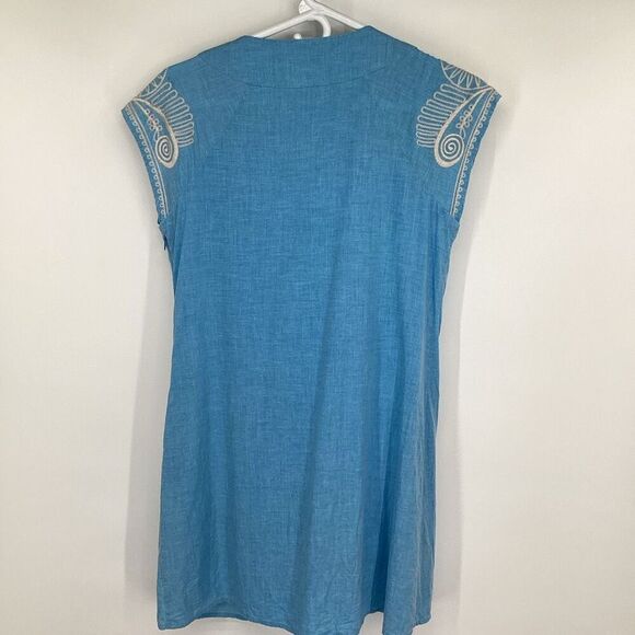 Ladies Theme Embroidered cotton/linen blend Dress blue/white medium - Picture 2 of 7